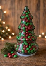 Libbey Clear Green Christmas Tree Candy Holder Jar With Lid Crafty Decor picture