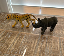 Vintage Rhinoceros Cheetah Animal Figurine Toy Figure Collectible Wildlife Decor picture