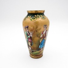 Antique Hand Painted ENAMEL Vase with Couple In the Garden, Man with Dove, Foil picture