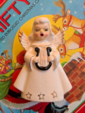 Vintage MCM White W Gold Trim Angel W Harp Japan Napco? Christmas Figurine Xmas picture