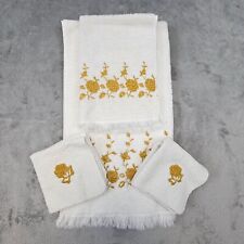 Vintage Dundee Rose Gold Embroidered Towel Set 1 Bath 1 Hand 2 Washcloths USA picture