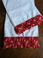 Vintage Pacific King Pillowcases Set of 2 White w/ Red Pink Crochet Lace MINT picture