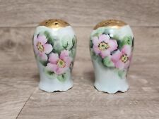 Vintage Rosenthal Painted Gold Top Salt & Pepper Shakers Pink Green  Flowers  picture