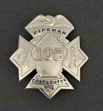 Obsolete Antique Charleston, West Virginia Fire Department Fireman Badge #108 picture