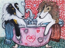 Rough Collie in a Clawfoot Tub Art Print 5 x 7 Dog Collectible by Artist KSams picture