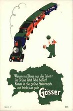 Beer Advertising Poster Art ART DECO Gosser Train & Signalman c1930 Postcard picture