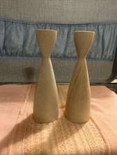 Two Wooden Candle Stick Holders Unfinished Sweden  picture
