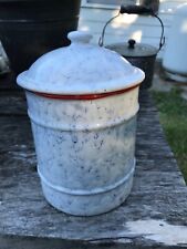 EXTREMELY RARE BLUE & WHITE RED NM SNOW ON THE MOUNTAIN CANISTER OLD GRANITEWARE picture