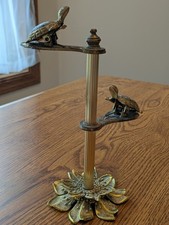 VTG 1972 Allied Brass Turtle Clip Desk Adjustable Note Holder Lotus Flower Base picture