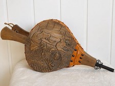 Rare Vintage Nordic Fireplace Bellows -Hand Carved Woman with Cat - Rustic Decor picture