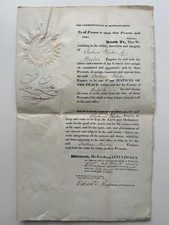 1828 Massachusetts Justice of the Peace Commission Signed by Governor Levi picture