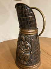 Brass & Hammered Copper Coal Scuttle Fireplace Bucket Umbrella Stand Large 20