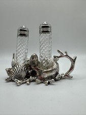 Vintage ARTHUR COURT Aluminum SALT AND PEPPER Fish Coastal Sea Shell Beach Set picture