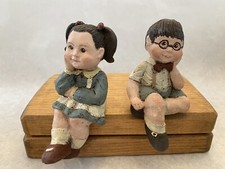 Vintage Sarah's Attic 1989 Pair Of Sitting Children Figurines picture