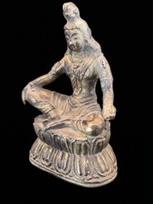 Antique Tibetan Bronze Seated Buddhist Deity Figure on Lotus Base picture