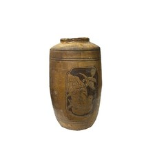 Vintage Earthy Beige Brown Village Rural Pottery Ceramic Pot Vase JK216 picture