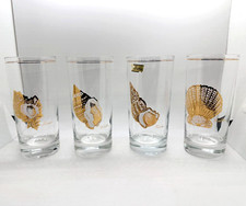 VTG Culver Encrusted 22kt Gold Sea Shell Tumbler Cocktail Glasses Lot of 4 picture