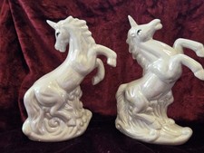 UNICORNS Set Of 2 Iridescent Glossy  White Unicorn Figurines Fantasy Decor picture