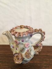 Tea Pot Small Ruffled Edge White With Pink Roses And Gold Trim Japan  picture