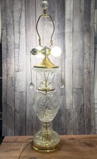 Vintage Hollywood Regency Cut Crystal Brass 3 Way Table Lamp 20 Inch Base Bulb picture