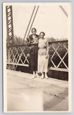 Two Unknown Women in Long Dresses Standing on Bridge c1918-1930 RPPC Postcard picture