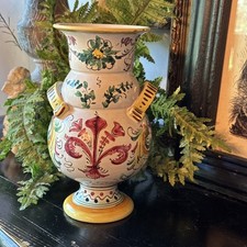 Vintage Italian Deruta Majolica Pottery Vase Hand Painted Footed Urn picture