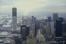 c1970's Kodachrome 35mm Slide, Chicago Skyline Aerial View Illinois Snow winter picture