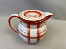 Vintage Czechoslovokia Ceramic Creamer~Red & White Plaid With Lid VGUC picture