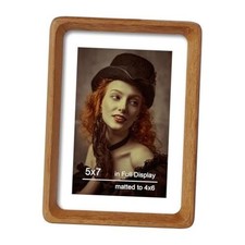5x7 Picture Frame Wood with Mat for 4x6, Original 5x7-1Pack Natural Teak picture