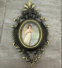 VTG Chromolithograph Silk Print Ornate Bronze Frame Oval Pinkie picture