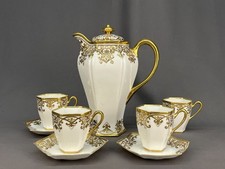 9-Pc Antique RC Royal Crockery Nippon Hand-Painted Gilt Moriage Chocolate Set picture