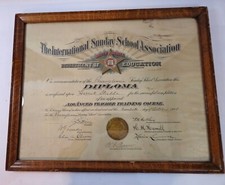 Antique 1908 International Sunday School Association Diploma Framed With Glass picture