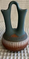 Navajo Wedding Vase Hand Etched Terra Cotta Blue Pottery Signed On Bottom picture