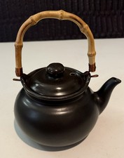 Joyce Chen Stovetop Ebony Ceramic 2 Quart Teapot Bamboo Handle picture