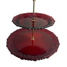 Vtg Avon 1876 Cape Cod Collection Ruby Red Two Tier Server Tidbit Tray PERFECT picture
