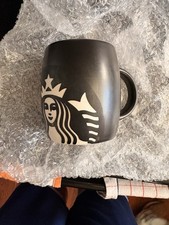 Starbucks 2011 Ceramic Coffee Cup Mug Matte Black, Etched Mermaid Siren Logo picture