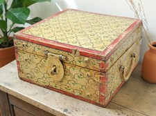 Vintage Wooden Square Storage Chest Box Original Old Hand Crafted Painted picture