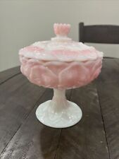Fenton Pink Rosalene Glass Water Lily Covered Footed Candy Dish Box picture