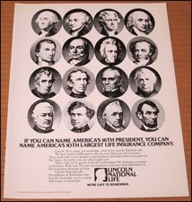 1978 Lincoln National Life Print Ad Advertisement 16th President USA Washington picture