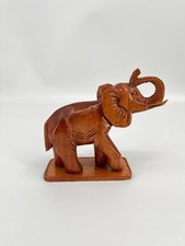 Vintage Hand Carved Wooden Elephant Statue Trunk Up Lucky Figurine Art Decor picture