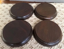 Set Of 4 Vintage Wooden 4.5in Round Figurine Stands picture