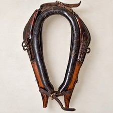 Antique U.S. Hame Co. Draft Horse Collar Wooden Hames Leather Harness 1900s picture