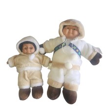 Arctic Kids Plush Alaskan Eskimo Stuffed Alaska Dolls (2) Plush w Jacket Tag picture