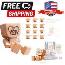 Shaking Wooden Man Figurine with 12 Magnetic Changeable Faces - Handmade Shak... picture