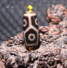 Energy Tibetan old Agate Oily Patina 6 Eyed Longevity 龟甲6眼 Small Dzi Bead Amulet picture