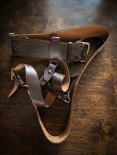 Vintage Soviet Officer Leather Belt & Shoulder Strap 1972 Brass picture