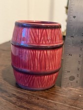 Vintage Ceramic Barrel Cup Oxblood Red Glaze 3.5” Mid Century Pen Holder Farm picture