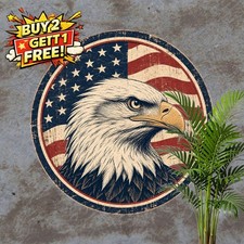 American Bald Eagle Crest Round Metal Sign Patriotic Wall Decor Plaque 8x8 picture