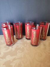 Set of 6 VINTAGE Culver Red Gold Siam Thai Goddess Highball Glasses - GORGEOUS picture