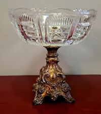 STUNNING Lead Crystal Sawtooth Pinwheel Centerpiece Compote, Ornate Brass Base picture